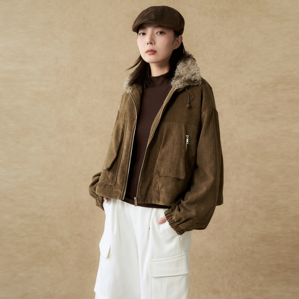 西町村屋巴恩风外套女装2025冬季新款立领潮流短款上衣XHAD10501