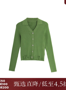 西町村屋毛边设计针织衫女秋冬新款气质修身长袖打底衫AD8105010