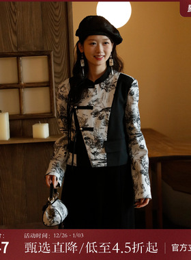 西町村屋短外套女秋新款新中式设计感立领拼接设计外套AC8219020