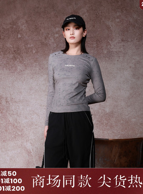 西町村屋休闲抽绳长袖打底衫秋冬新款文艺百搭圆领小衫XH9D10292