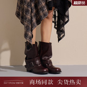 西町村屋英伦风靴子女秋冬季 复古感褶皱时髦低帮靴XAAD20016 新款