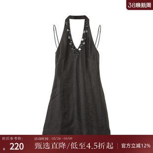 西町村屋重工钉珠挂脖连衣裙夏季新款气质无袖短款裙子AA9502015