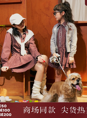 西町村屋亲子装学院风格子连衣裙秋季新款文艺感衬衫裙KAAC10660