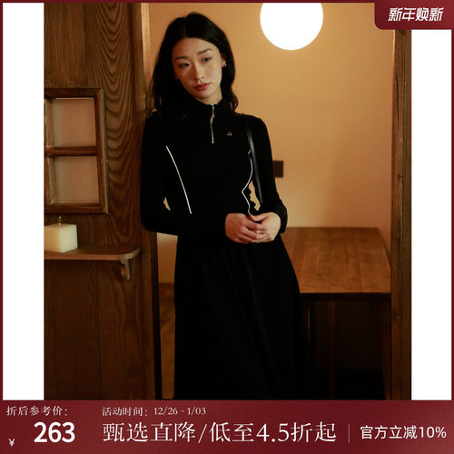 西町村屋法式设计感拉链翻领长裙