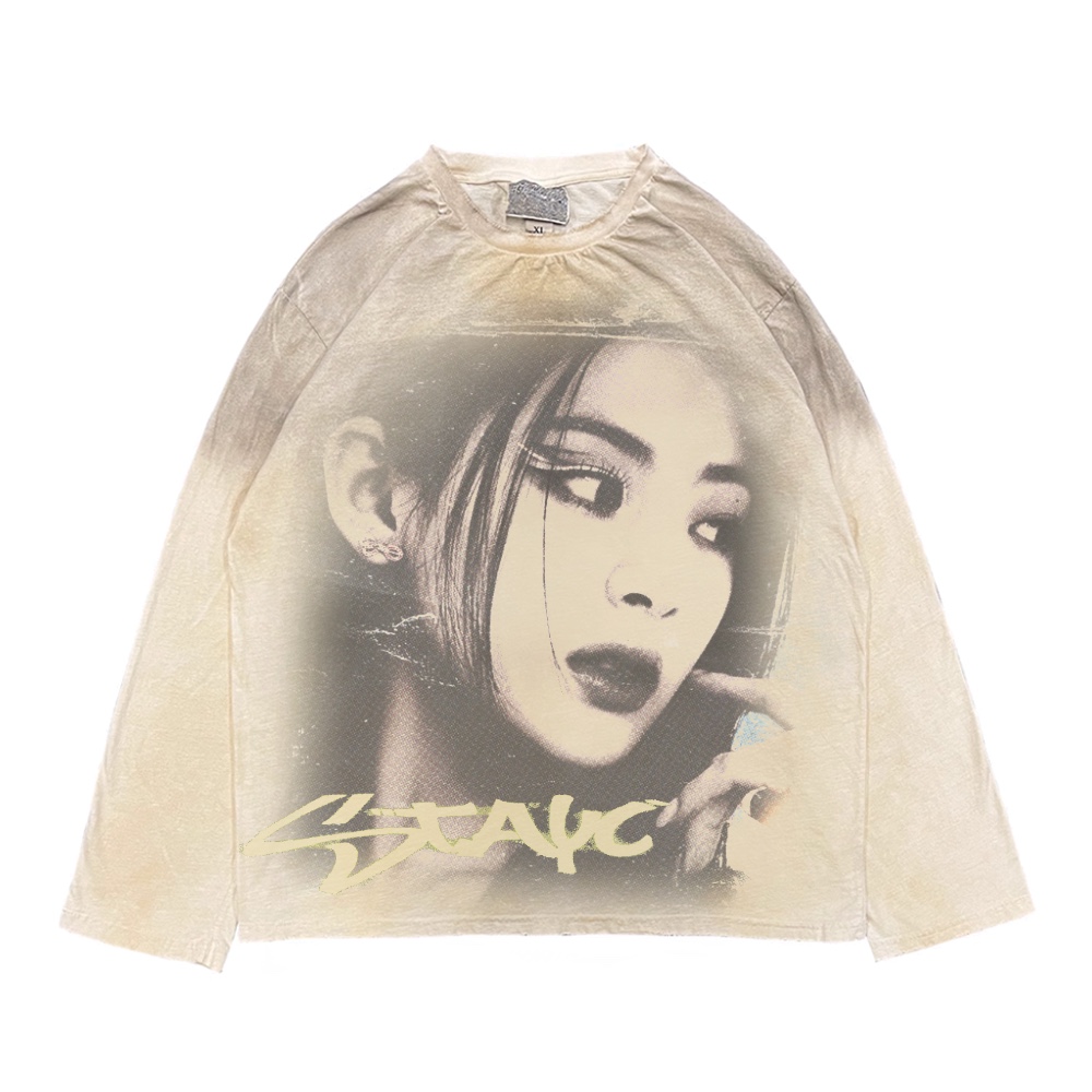 棱镜Prism 亚文化韩系复古风人像Y2K甜酷小众慵懒脏脏长袖T恤