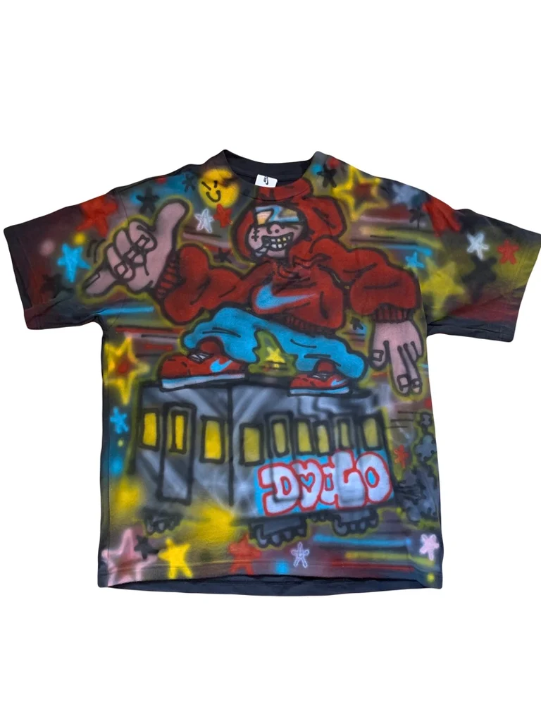 棱镜（Prism）超大印花垂感美式卡通喷绘千禧涂鸦男女嘻哈短袖T恤