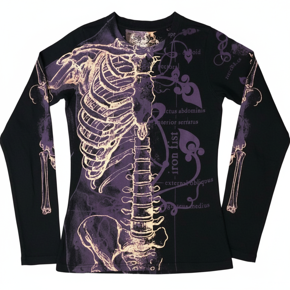棱镜Prism 暗黑人体骨骼亚文化小众设计感Y2K千禧辣妹长袖T恤