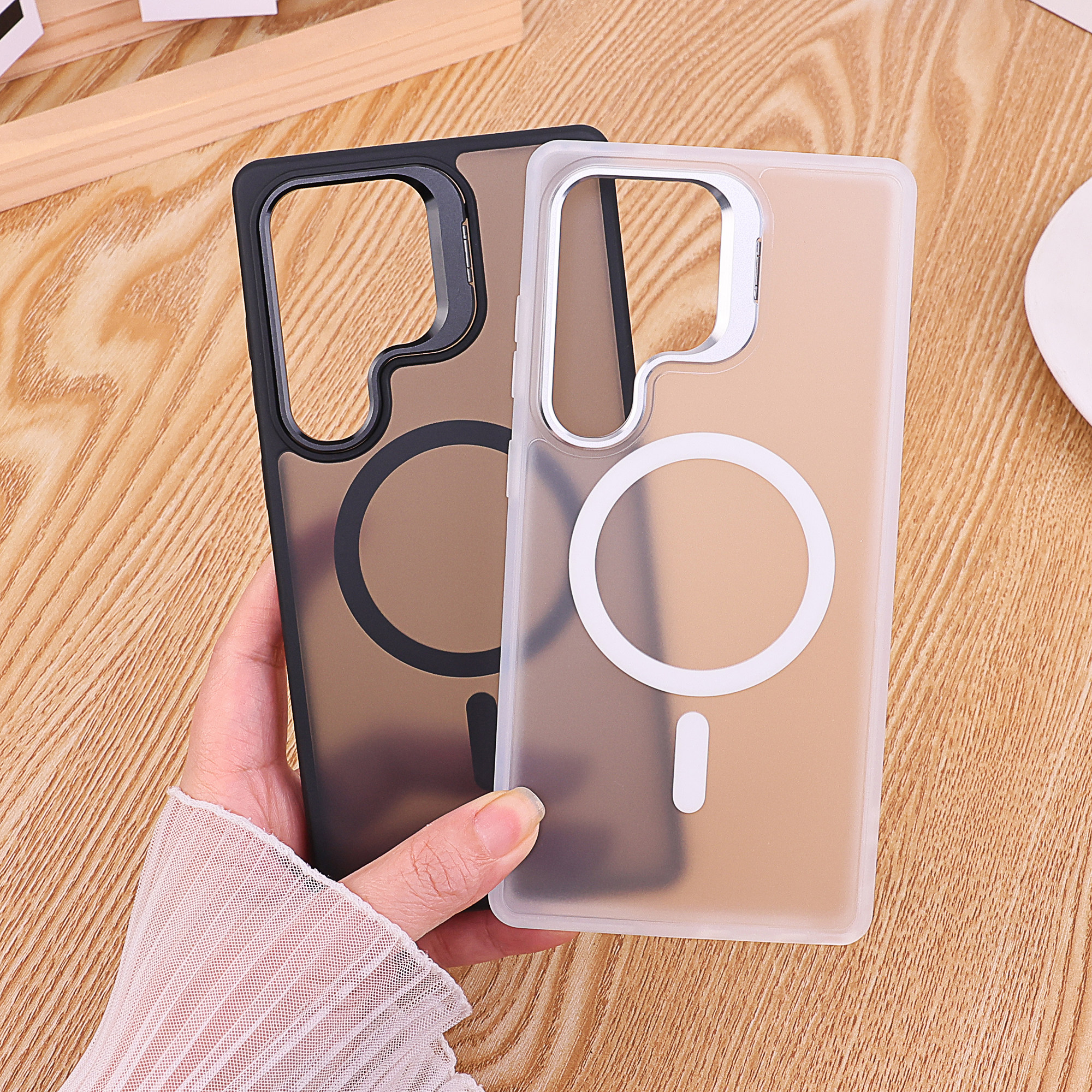 适用三星s24ultra手机壳磨砂新款s25ultra磁吸s25plus男女士s24FE镜头隐形支架A16肤感A56半透A17简约A26高级