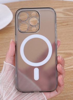 透明黑适用iphone17Promax磁吸手机壳15苹果14磨砂玻璃16magsafe无线充电13pro镜头全包硬壳新爆款高级感情侣
