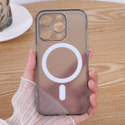 透明黑适用iphone17Promax磁吸手机壳15苹果14磨砂玻璃16magsafe无线充电13pro镜头全包硬壳新爆款高级感情侣