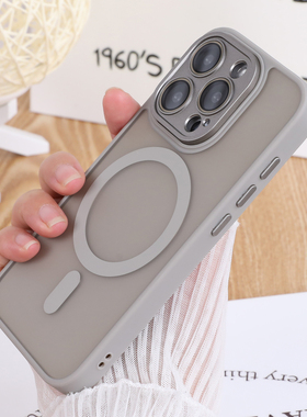 新款磨砂钛灰色适用苹果15promax磁吸手机壳16带镜头膜iphone17pro高级感14Magsafe无线充电12全包11防摔13套
