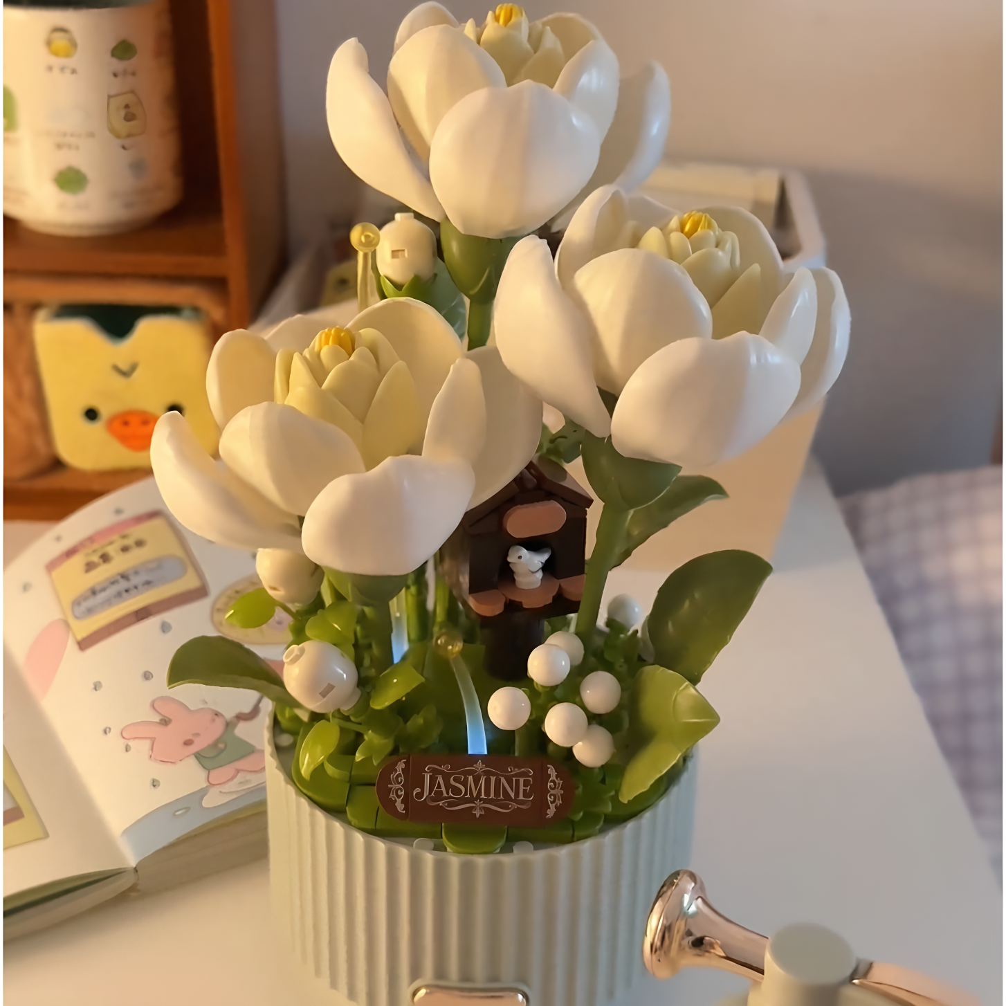 吻里积木绽放花园动态灯光永生花积木diy手工拼装3d立体生日礼物