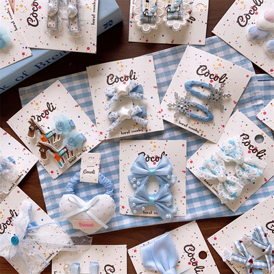 蓝色蕾丝冰雪蝴蝶结爱心BB夹发圈