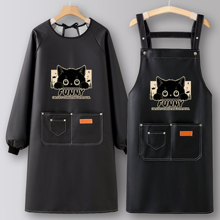 PU皮围裙厨房家用2025新款防油防水罩衣女做饭定制工作服餐饮专用