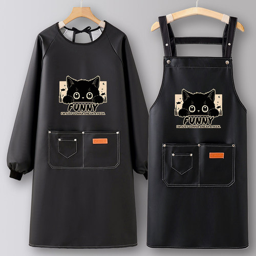 PU皮围裙厨房家用2026新款防油防水罩衣女做饭定制工作服餐饮专用