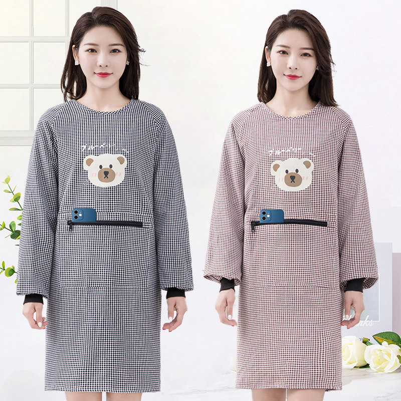 围裙家用厨房纯棉布料长袖女2025新款工作服夏季薄款带袖子的罩衣