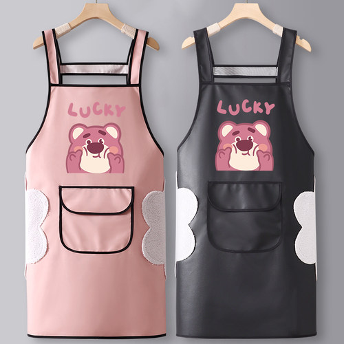 PU皮防水防油围裙工作服女