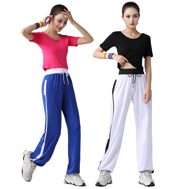 广场舞服装新款上衣女夏天跳舞衣服纯棉健身运动夏装纯色夏款单件