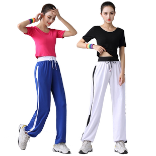 广场舞服装新款上衣女夏天跳舞衣服纯棉健身运动夏装纯色夏款单件