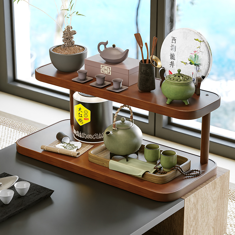 中式博古架小型紫砂壶摆件架