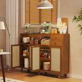 客厅靠墙岛台中古风藤编小户型家用客厅餐桌旁多功能收纳柜餐柜