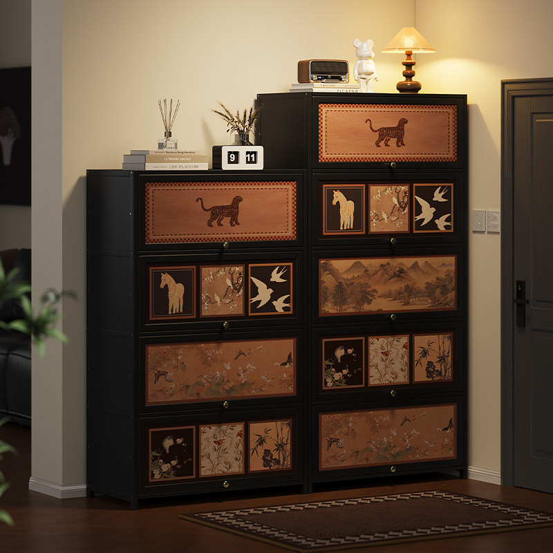 鞋柜大容量多层超大家用入户玄关门口靠墙一体鞋架2025新款中古风