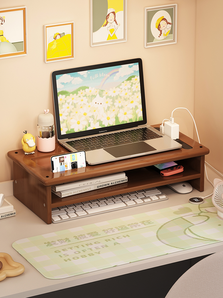 学生宿舍床下电脑显示器增高架桌面带抽屉充电器置物架办公工位架