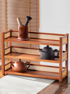 桌面小型置物架檀木轻奢高级感杯架办公室免安装高端收纳茶具架子