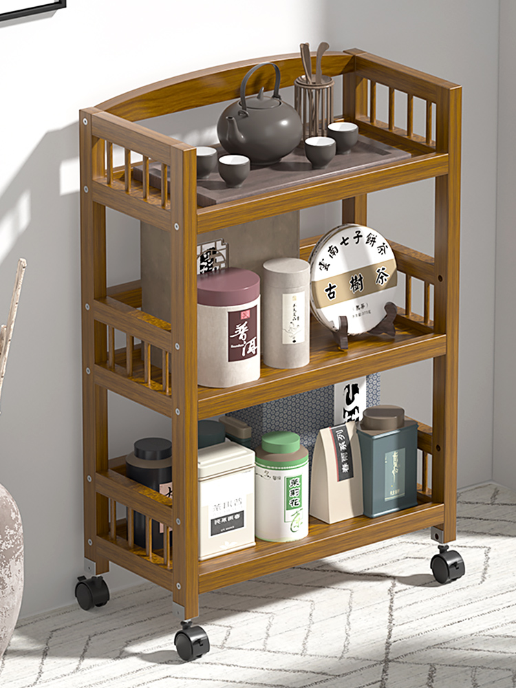 实木置物架可移动客厅落地式楠竹推车厨房收纳柜多层简易茶叶架子