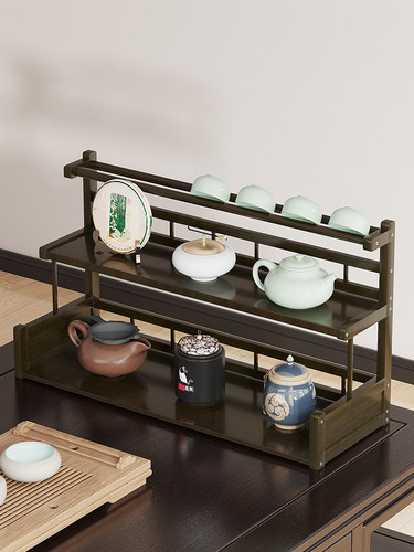 桌面小型博古架子茶杯架喝茶置物架多宝阁茶桌上收纳新中式非实木
