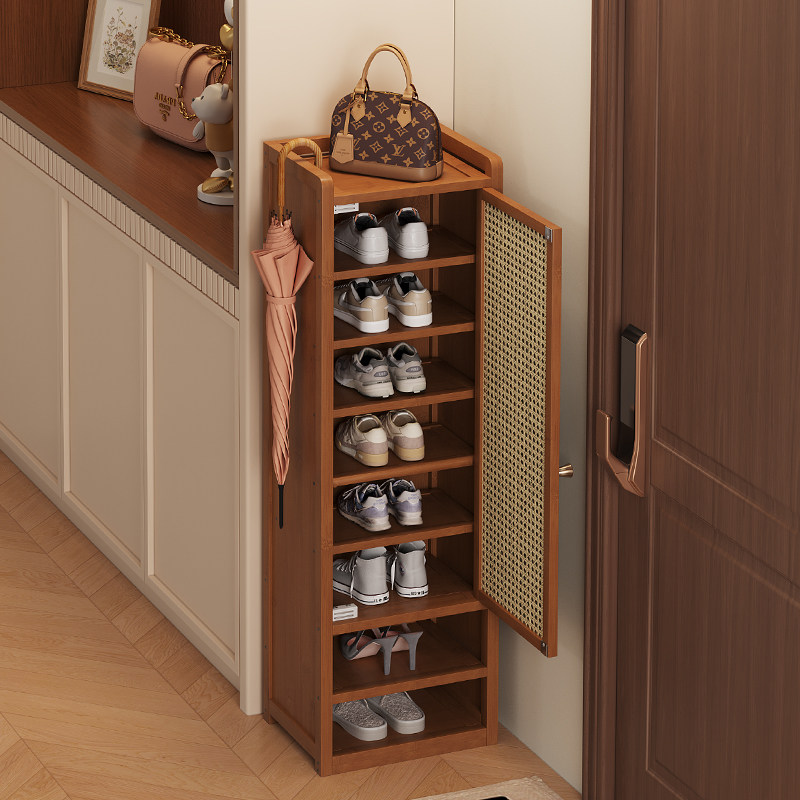 竹木多层小窄鞋柜家用门口小户型落地收纳柜出租房藤编门板储物柜,住宅家具,鞋柜,淘宝优惠券,粉丝福利购,淘宝优惠卷