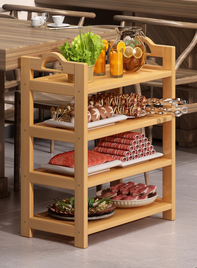 火锅架子放菜商用饭店串串烤肉放菜品层架楠竹厨房蔬菜置物架落地