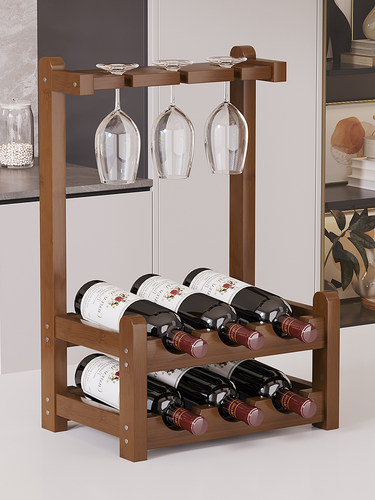 桌面小型葡萄酒杯架红酒收纳格子架高脚杯商用展示架楠竹台面多瓶