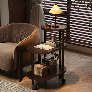 客厅复古小推车中古风移动置物架零食柜边几餐边高级茶几床头收纳