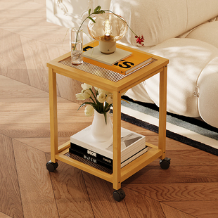 简约可移动边几带轮小推车客厅沙发边多功能储物置物架方形小茶几