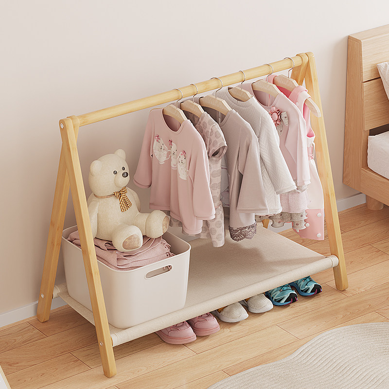 儿童挂衣架置物架简易折叠衣帽架晾衣服宝宝口水巾阳台卧室小型竹