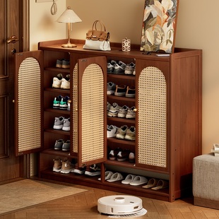 门口专用鞋柜家用室内中古风一体靠墙超薄大容量多层超大鞋子收纳