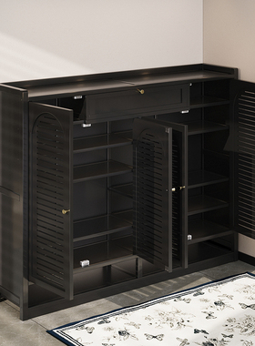 鞋柜家用门口带门黑色简易落地鞋架入户门楼道收纳柜一体靠墙多层