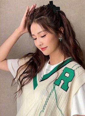 黑色丝绒蝴蝶结公主头小抓夹春季可爱浏海发夹发夹头顶蓬松夹抓夹