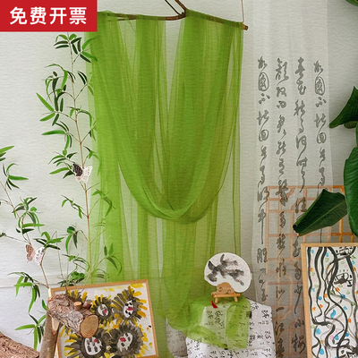 新中式绿色纱幔幼儿园环创水墨古风教室古风场景布置背景墙装饰