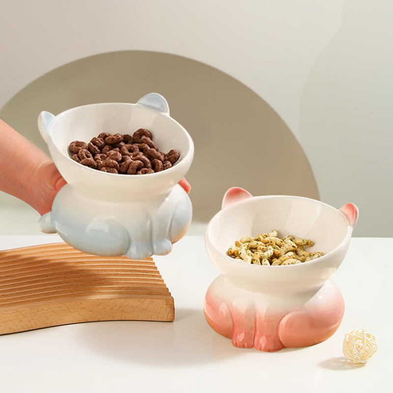 陶瓷猫碗可爱高脚釉下彩防黑下巴