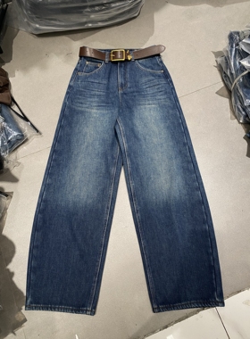 JEANS正版99167冬季加厚绒弯刀裤女2025高腰无弹宽松显瘦拖地裤女