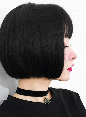 假发女短发 自然黑色逼真蓬松BOBO头短直发帅气仿真人发丝假发套