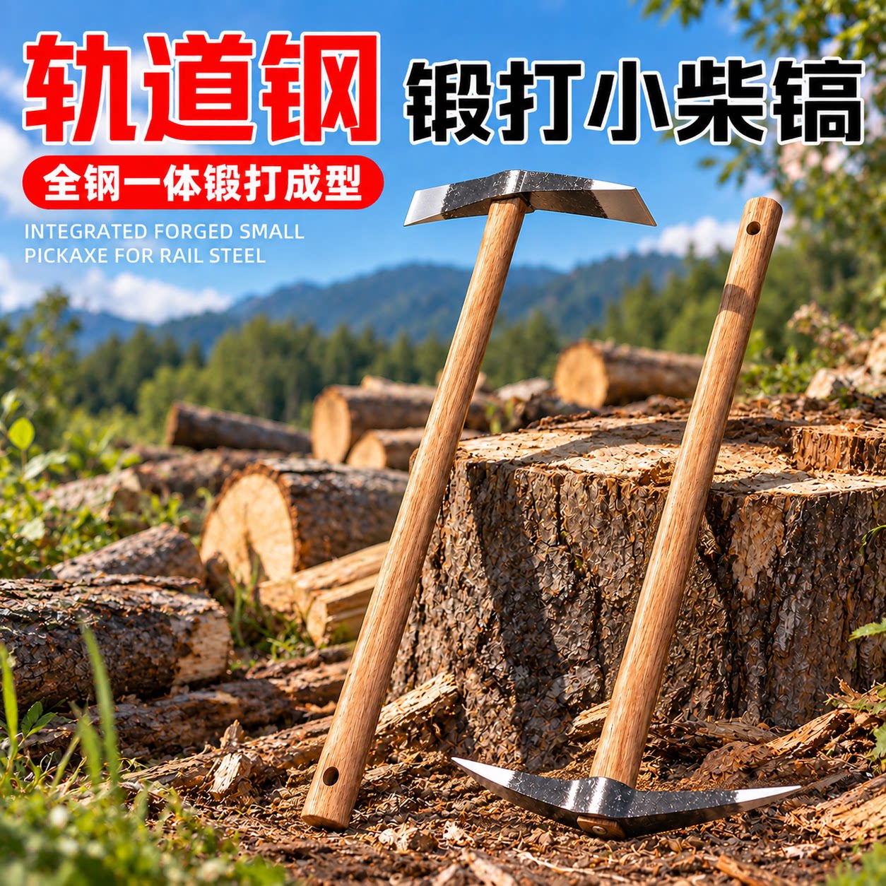 轨道钢镐头洋镐两用十字镐小洋镐挖树根劈柴神器搞头锰钢羊镐专用