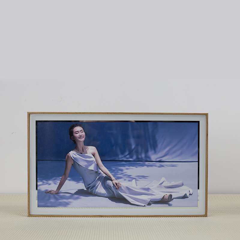 木质窄边儿童全家福摆件水晶相框