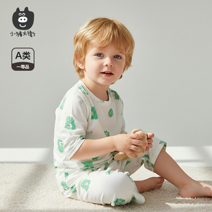 小猪大卫儿童夏居家服100%棉A类男女宝宝薄款 套背心套七分套 短袖