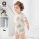 小猪大卫新生婴儿短袖 纯棉卡通印花偏开扣三角哈衣爬服 包屁衣夏款