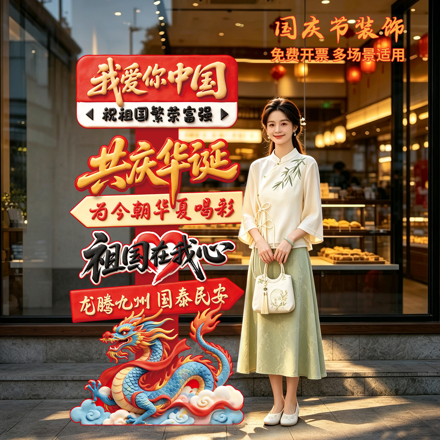 国庆节装饰场景布置学校商场店铺公司活动拍照打卡框背景kt板摆件