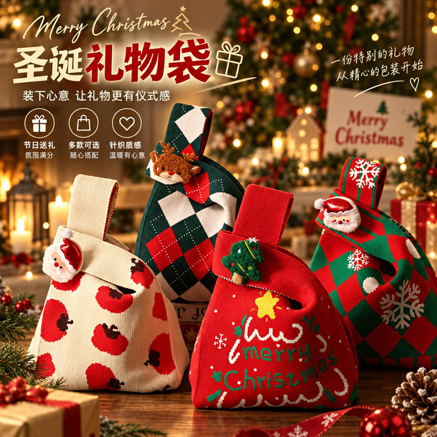 圣诞节礼物袋新年福袋手提元旦小礼品平安夜幼儿园儿童伴手礼袋子