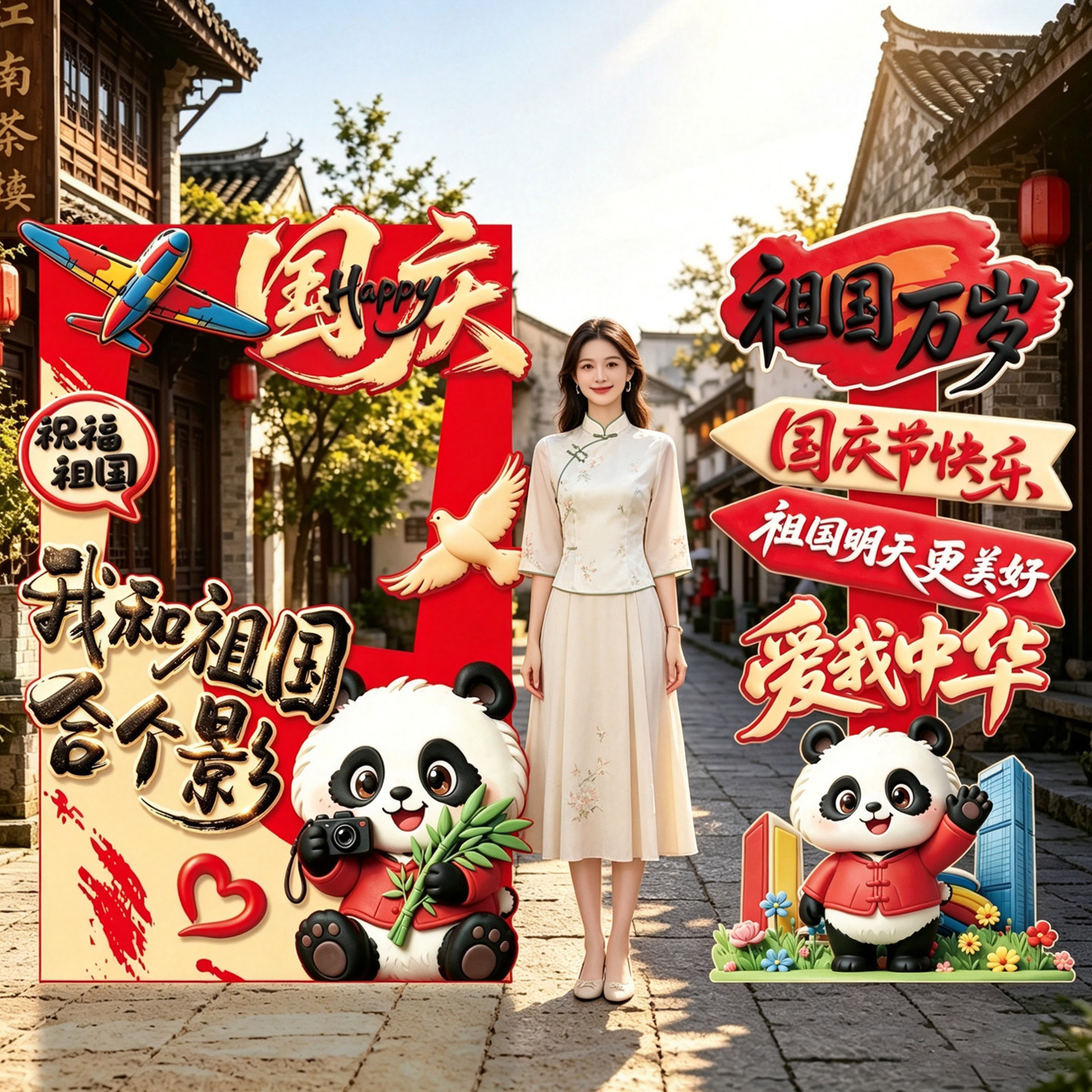国庆节氛围场景布置学校商场门店铺活动装饰kt板背景拍照相框道具